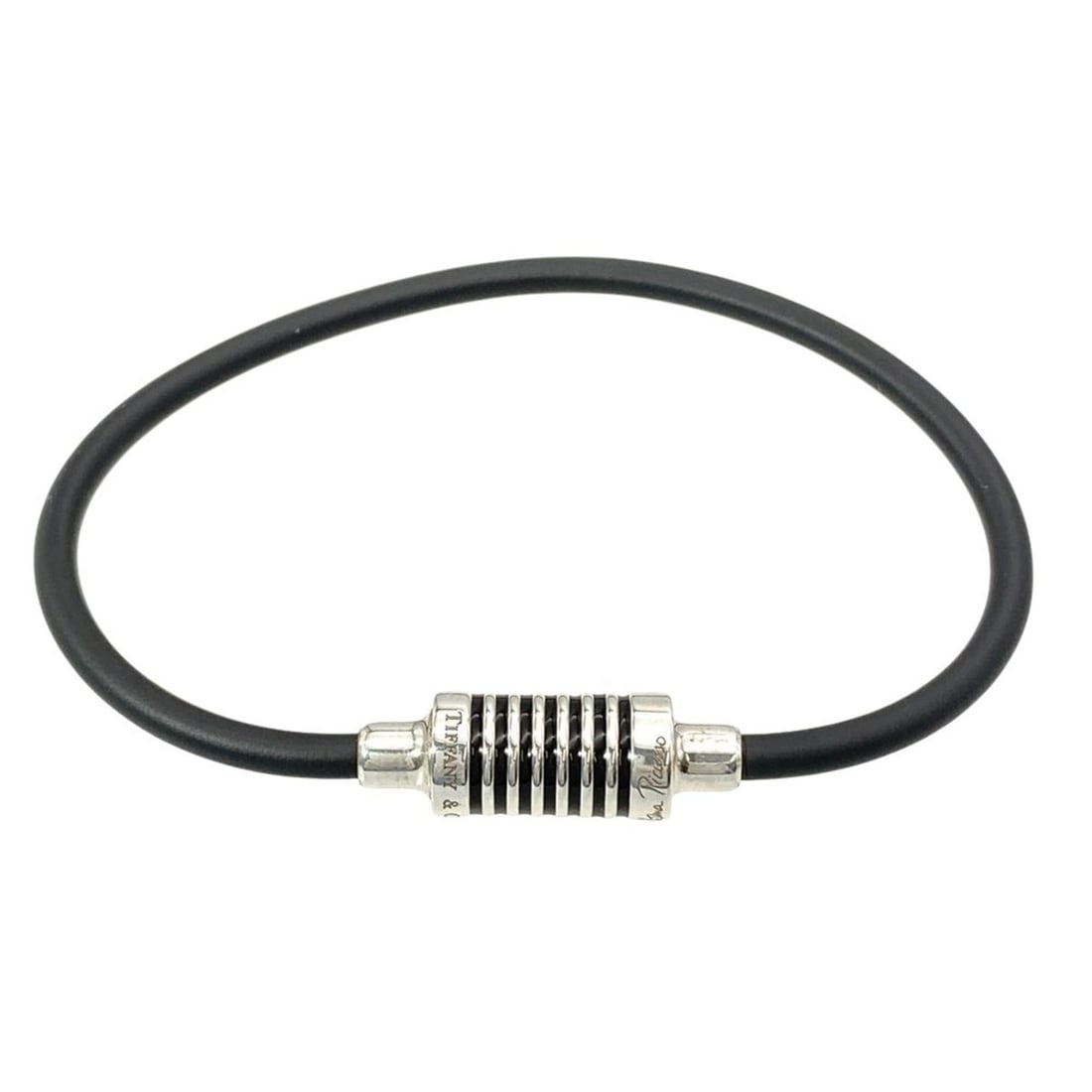 Tiffany & Co. Paloma Picasso Groove Surfer Bracelet, 10.9g, SV925, Rubber, Black, Silver, Women's: --- Catalog ---Category: SizeLength: 17.5cm / 6.88''Category: DesignType: Charm braceletColor: BlackGender: WomenMaterial: Rubber, Silver 925Category: GeneralBrand: Tiffany--- Item List ---Section: Co