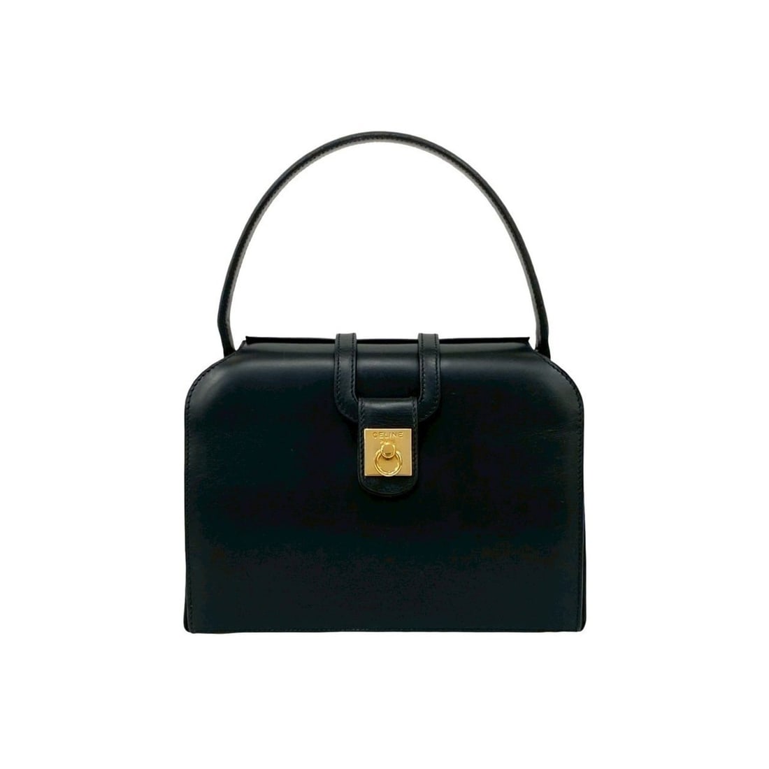 CELINE Calf Leather Handbag Mini Boston Bag with Ring Clasp, Black, 79342 (1 of 13)