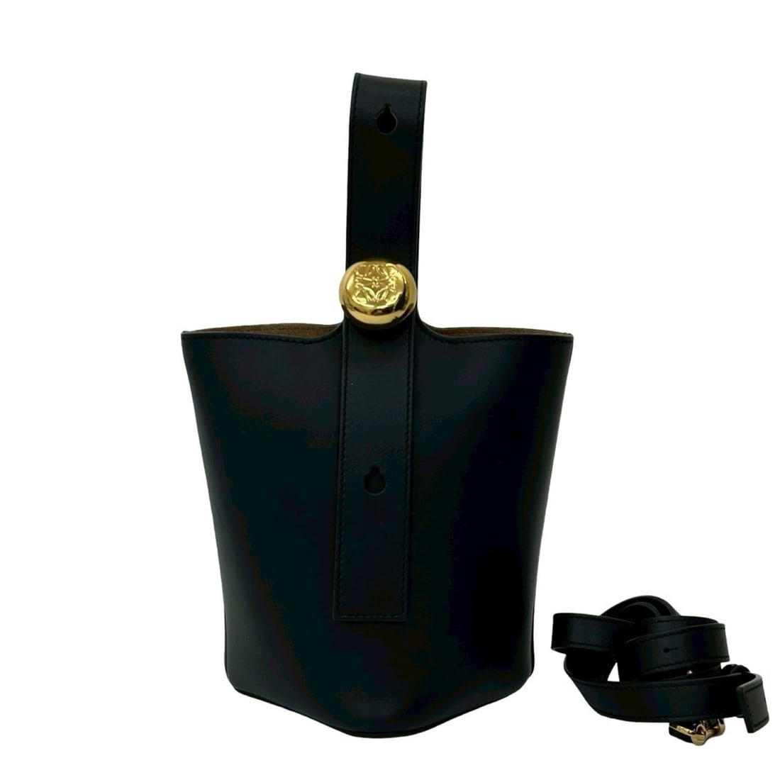 LOEWE Pebble Bucket Bag Mini Anagram Leather 2-Way Handbag/Shoulder 20045: --- Catalog ---Category: SizeSize (HxWxD): 20cm x 16cm x 15cm / 7.87'' x 6.29'' x 5.9''Category: DesignType: Handbag, Shoulder bagColor: BlackGender: WomenMaterial: Leather Category: GeneralBrand: Loe