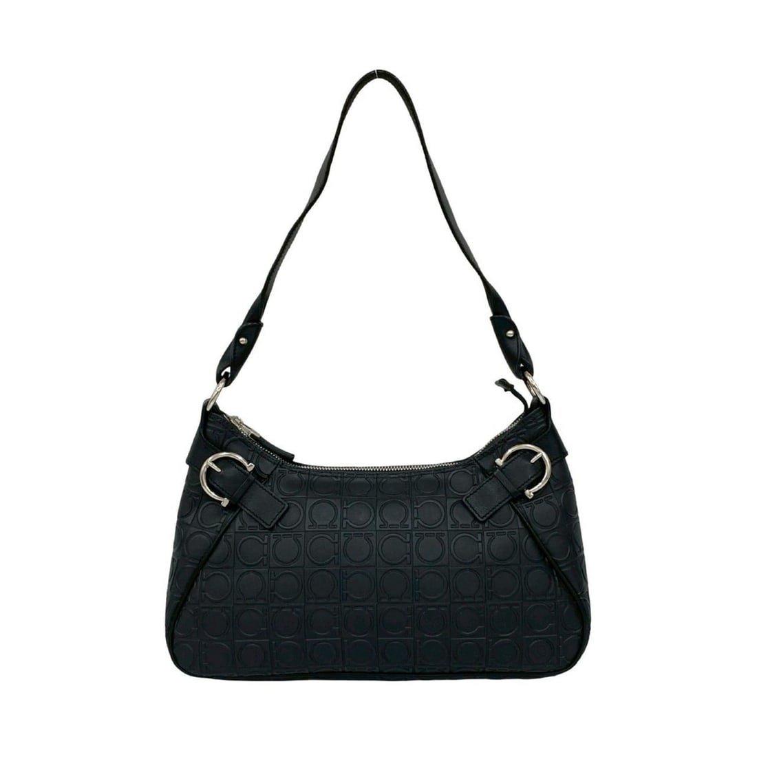 Salvatore Ferragamo Gancini Leather Semi-Shoulder Bag, Black, 34295: --- Catalog ---Category: SizeSize (HxWxD): 16cm x 30cm x 7cm / 6.29'' x 11.81'' x 2.75''Category: DesignType: Shoulder bagColor: BlackGender: WomenMaterial: Leather Category: GeneralBrand: Salvatore F