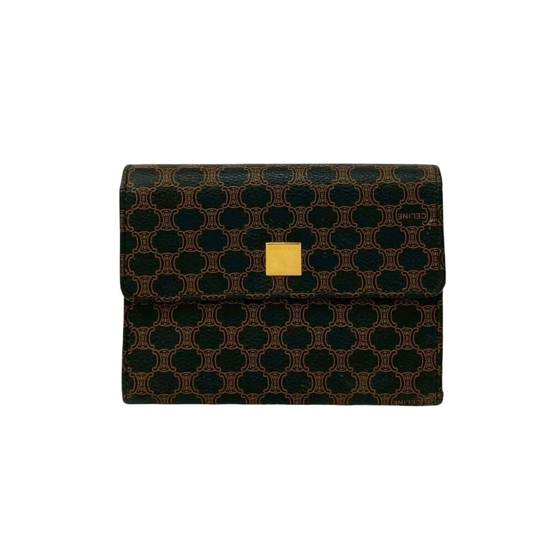 CELINE Macadam Blason Leather Tri-fold Wallet Mini Black/Brown 26134: --- Catalog ---Category: SizeSize (HxWxD): 10.5cm x 13.5cm x 1.5cm / 4.13'' x 5.31'' x 0.59''Category: DesignType: Wallet (tri-fold)Color: Black, BrownGender: WomenMaterial: Leather , PVC Category: Ge