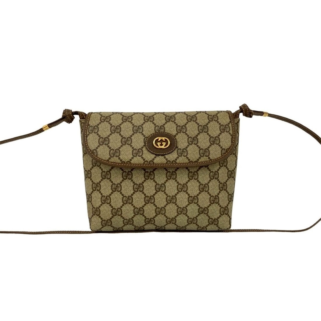 GUCCI Old Gucci GG Leather Shoulder Bag Pochette Sacoche Brown 347-4 (1 of 11)