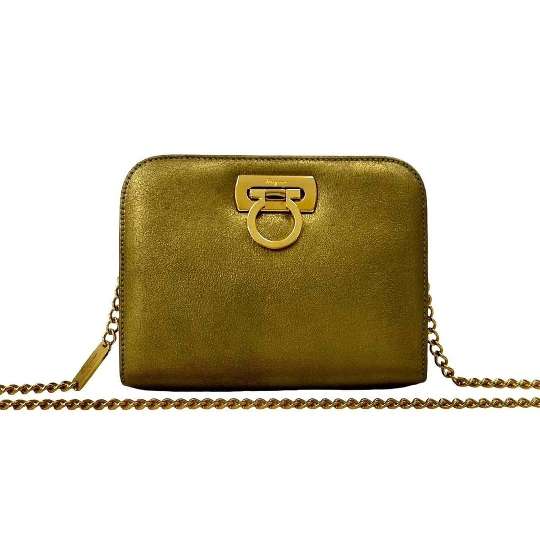 Salvatore Ferragamo Gancini Leather Chain Shoulder Bag, Gold, 30792: --- Catalog ---Category: SizeSize (HxWxD): 13cm x 16.5cm x 4cm / 5.11'' x 6.49'' x 1.57''Category: DesignType: Shoulder bagColor: GoldGender: WomenMaterial: Leather Category: GeneralBrand: Salvatore F