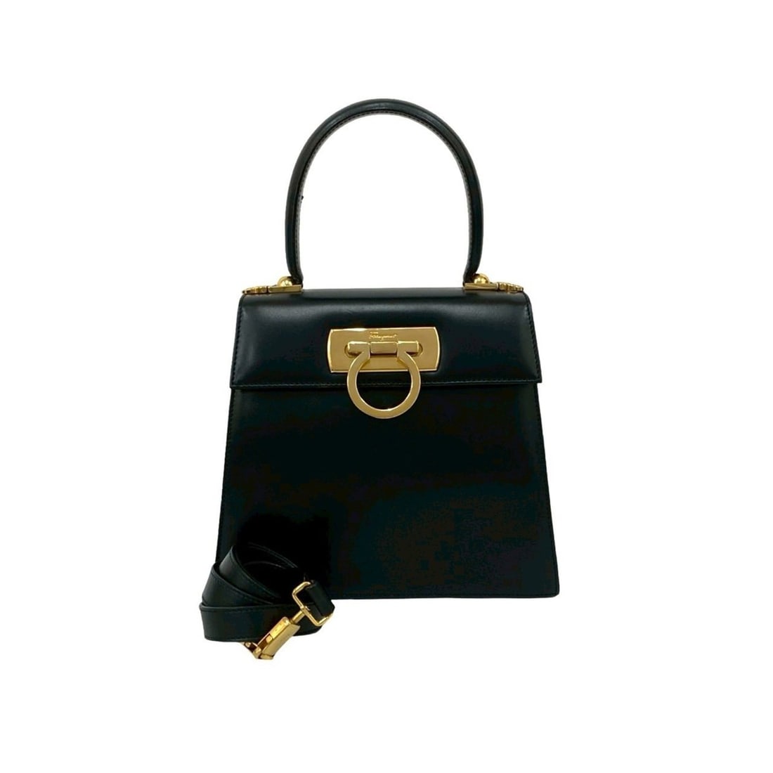 Salvatore Ferragamo Gancini Leather 2-Way Hand/Shoulder Bag, Black, 23577: --- Catalog ---Category: SizeSize (HxWxD): 18cm x 20cm x 8.5cm / 7.08'' x 7.87'' x 3.34''Category: DesignType: Shoulder bagColor: BlackGender: WomenMaterial: Leather Category: GeneralBrand: Salvatore
