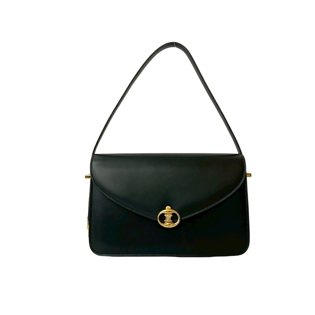 CELINE Triomphe Leather Semi-One Shoulder Bag/Handbag, Black, 40957: --- Catalog ---Category: SizeSize (HxWxD): 15.5cm x 23cm x 6.5cm / 6.1'' x 9.05'' x 2.55''Category: DesignType: Handbag, Shoulder bagColor: BlackGender: WomenMaterial: Leather Category: GeneralBrand: