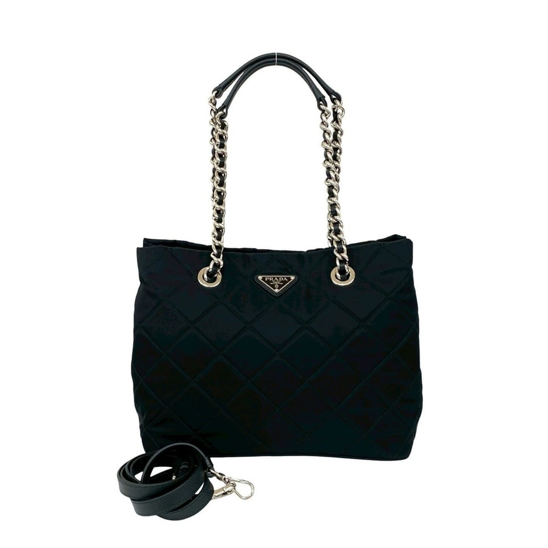 PRADA Triangle Logo Quilted Nylon and Saffiano Leather 2-Way Chain Tote/Shoulder Bag 70514 (1 of 20)