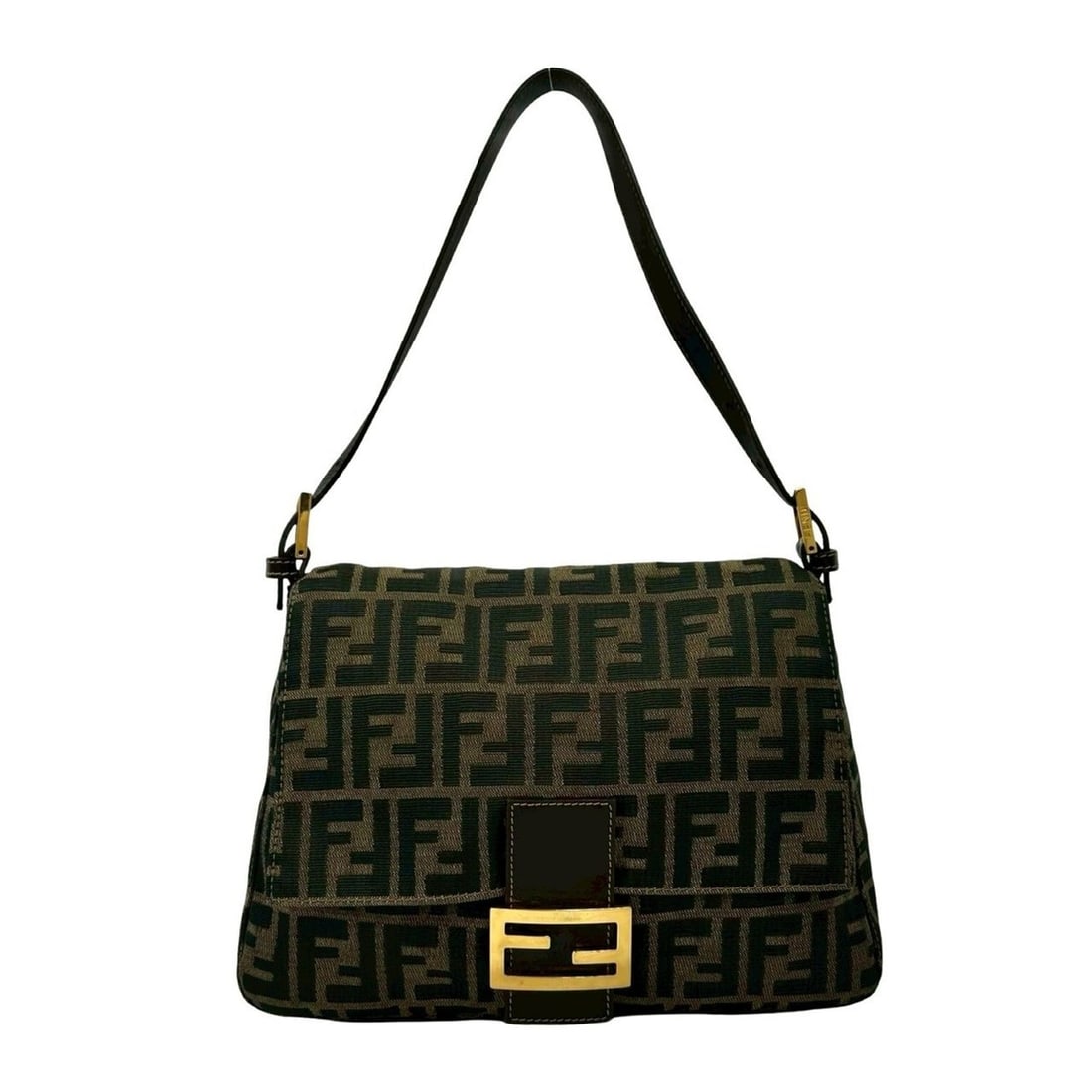 FENDI Mamma Bucket Zucca FF Canvas and Leather Semi-One Shoulder Bag Brown/Black 53377 (1 of 11)