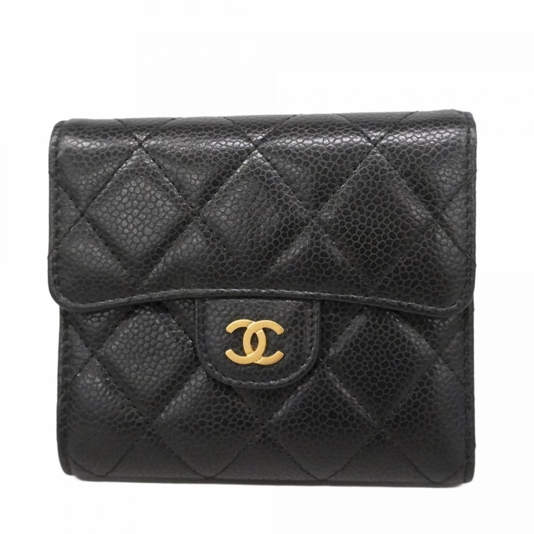 Chanel Matelasse Caviar Leather Tri-fold Wallet, Black, Women's, P2406440 (1 of 14)