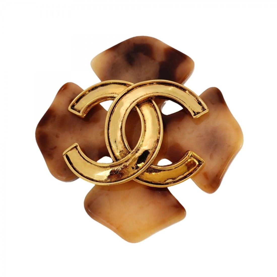 Chanel Coco Mark Clover Brooch, GP Plated Gold, Beige, Women's: --- Catalog ---Category: SizeSize (HxWxD): 6.2cm x 6.2cm / 2.44'' x 2.44''Category: DesignType: BroochColor: Beige, GoldGender: WomenMaterial: Gold platingCategory: GeneralBrand: Chanel--- Item List -