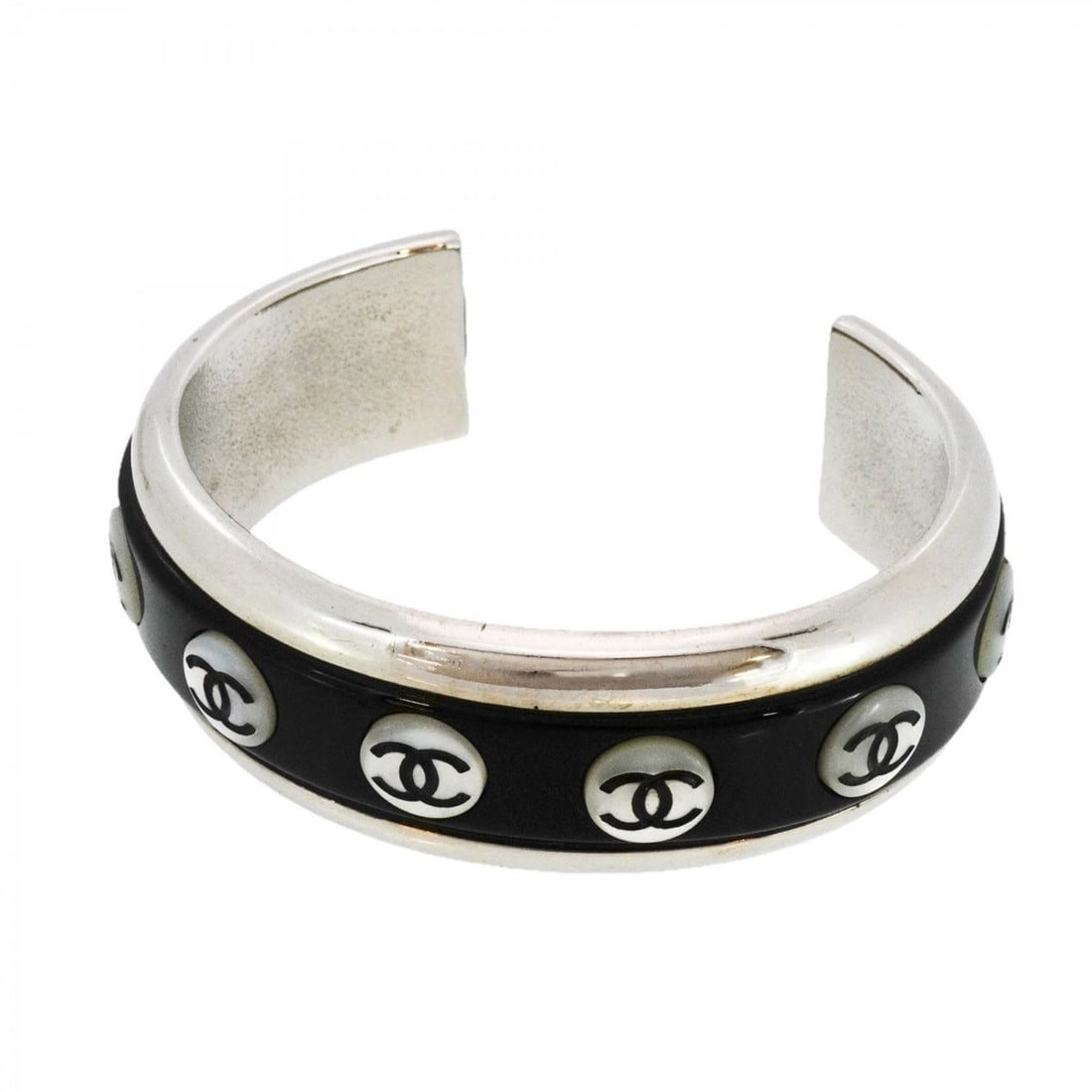 Chanel Coco Mark Metal Shell Bangle Silver Black Women's (1 of 15)