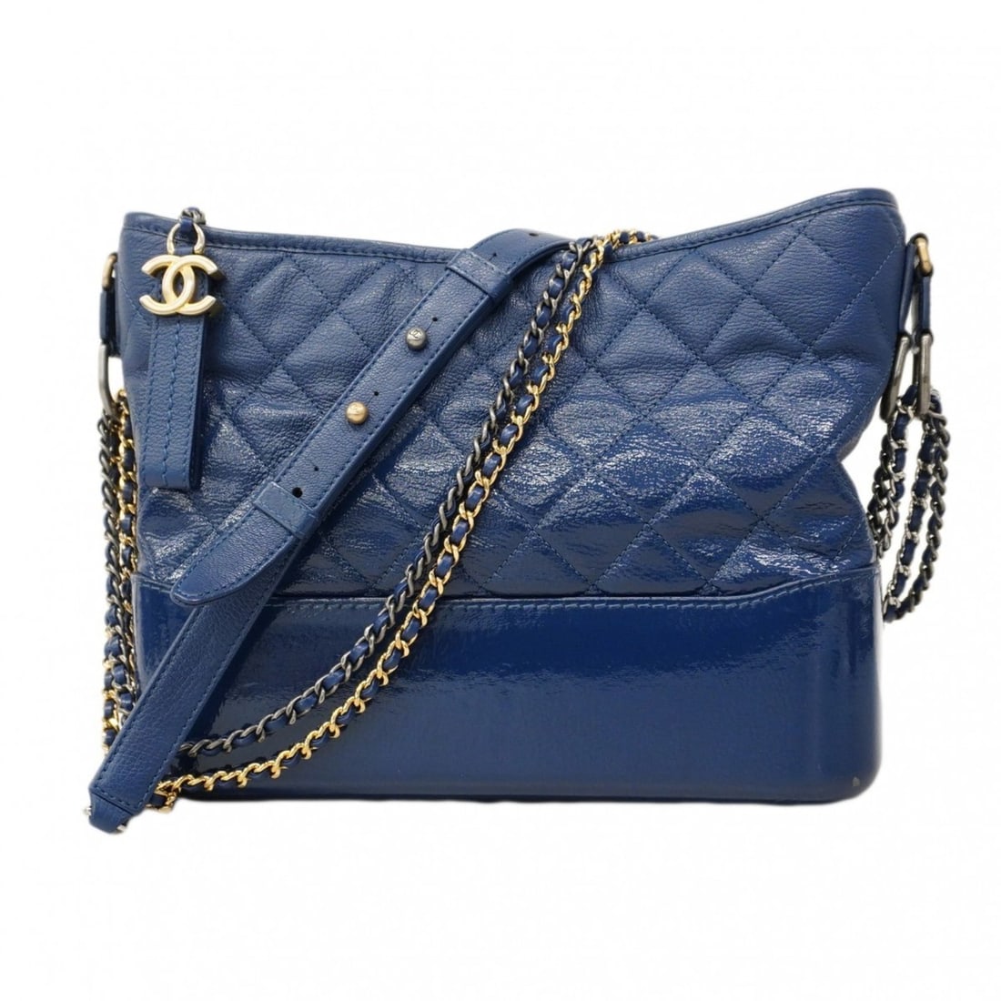Chanel Gabriel Shoulder Bag Chain Patent Leather Calfskin Blue Gold Women's (1 of 19)