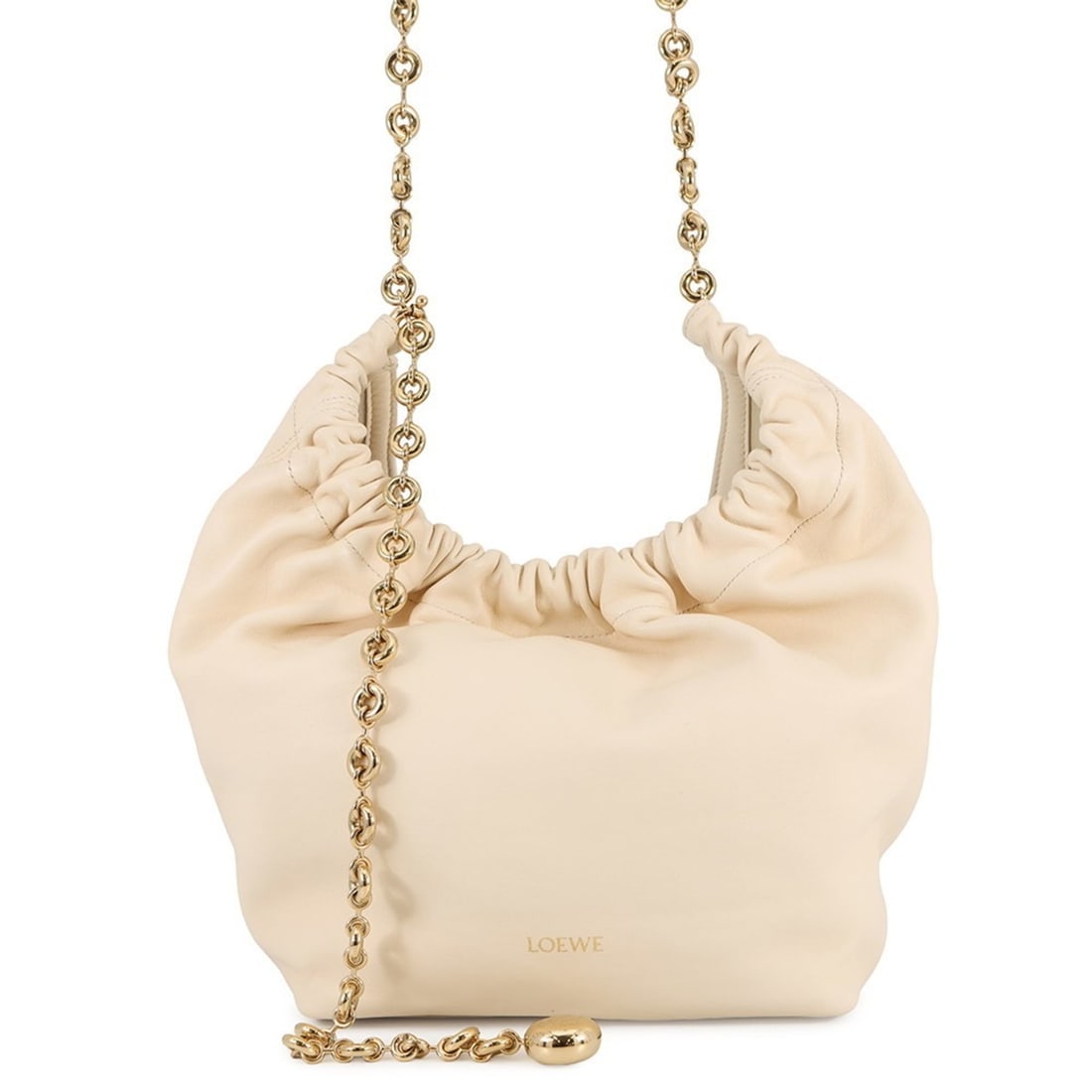 LOEWE Squeeze Small Leather Shoulder Bag A914NCHX01 2-way Handbag: --- Catalog ---Category: SizeSize (HxWxD): 22cm x 19cm x 9.5cm / 8.66'' x 7.48'' x 3.74''Category: DesignType: Handbag, Shoulder bagColor: IvoryGender: WomenMaterial: Leather Category: GeneralMPN: A91