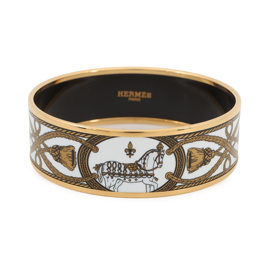 Hermes bangle, GM enamel, horse motif, cloisonné white, bracelet, HERMES BRACELET (1 of 14)