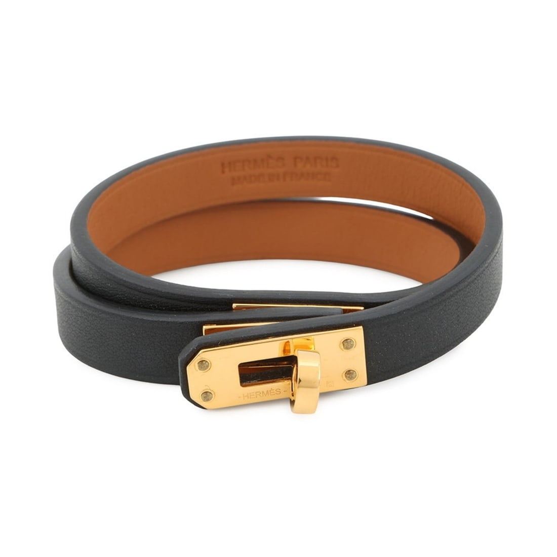 Hermes Hermès Mini Kelly Double Tour Bracelet, Black, Swift, B Stamp, Size T2, Hermès, BRACELET: --- Catalog ---Category: SizeWidth: 1cm / 0.39''Length: 14.5cm / 5.7''Category: DesignType: Charm braceletColor: Black, GoldGender: WomenMaterial: Swift leatherCategory: GeneralBrand: HermesCountry of