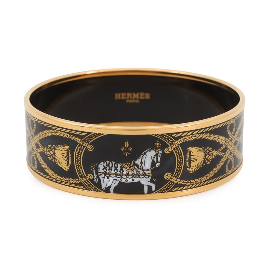 Hermes bangle, GM enamel, horse motif bracelet, cloisonné black, HERMES BRACELET (1 of 11)
