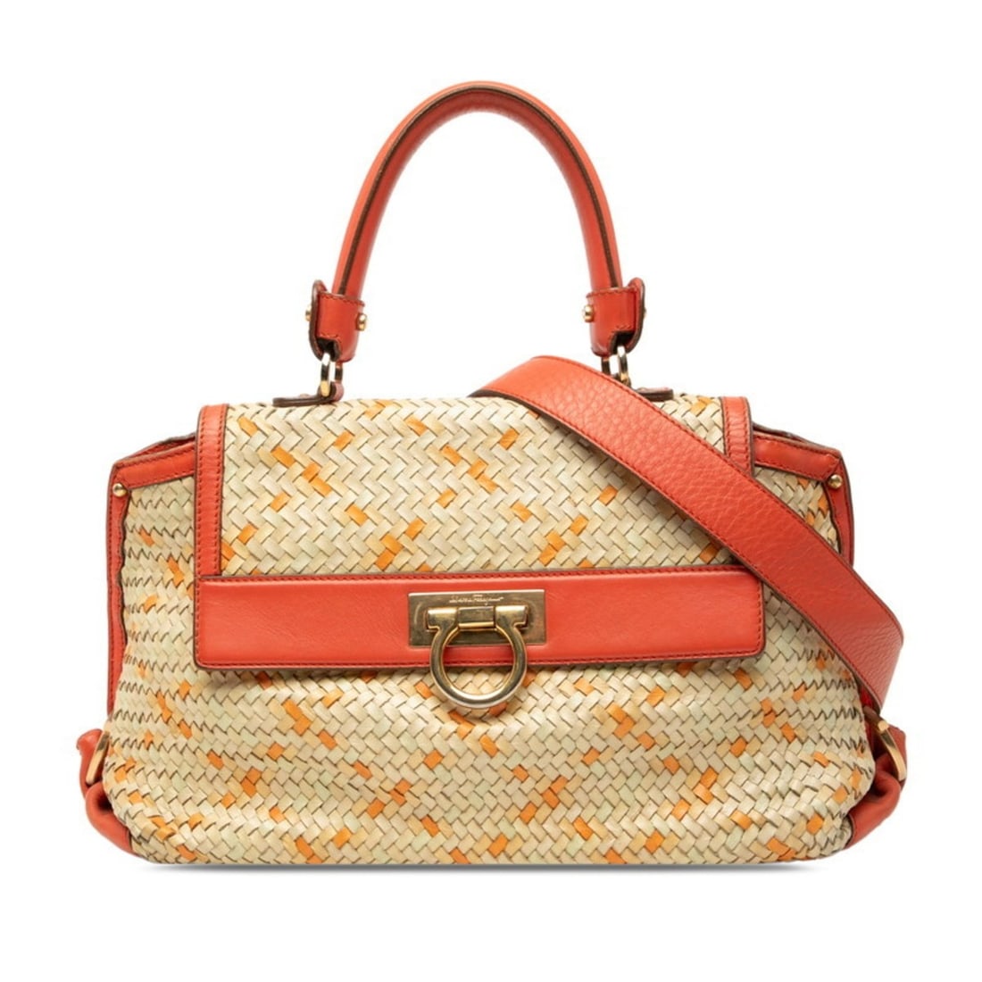 Salvatore Ferragamo Gancini Handbag/Shoulder Bag 2WAY BW-21 C208 Beige/Orange Leather Women's: --- Catalog ---Category: SizeSize (HxWxD): 21cm x 38cm x 14cm / 8.26'' x 14.96'' x 5.51''Category: DesignType: Handbag, Shoulder bagColor: Beige, OrangeGender: WomenMaterial: Leather Category: General