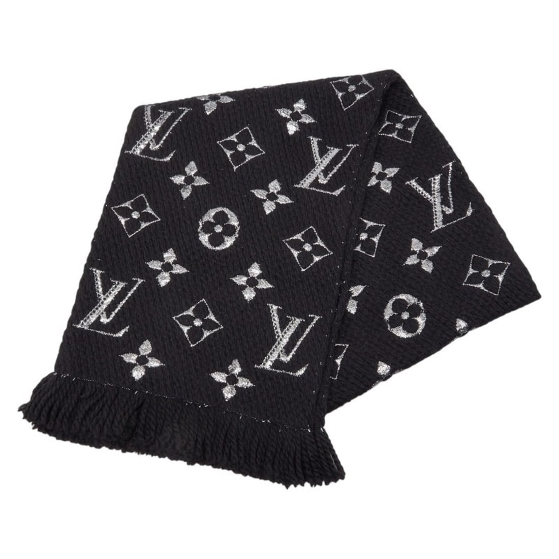Louis Vuitton Echarpe Logomania Shine Scarf M75833 Noir Black Wool and Silk Women's LOUIS VUITTON (1 of 13)