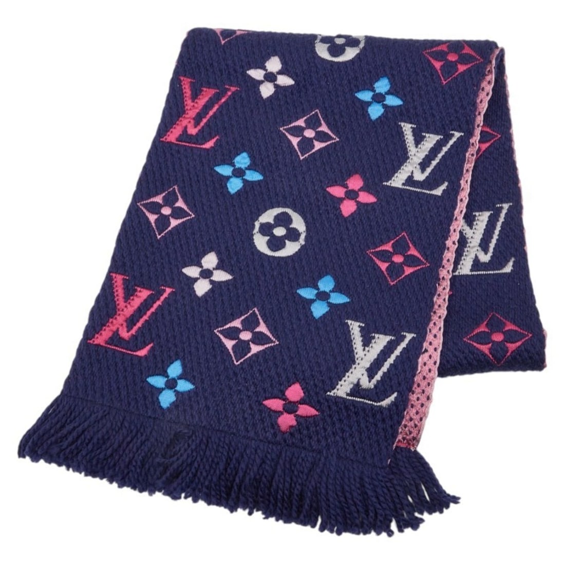 Louis Vuitton Echarpe Logomania Scarf M70899 Navy Rainbow Wool and Silk Women's LOUIS VUITTON (1 of 12)