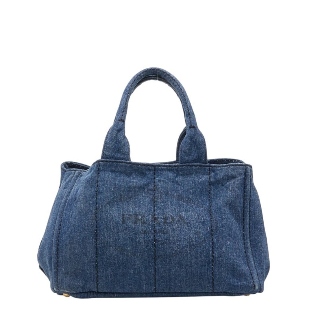 Prada Canapa Medium Handbag Tote Bag with Triangle Logo Plate, B1877B AVIO, Indigo Blue Denim, (1 of 14)