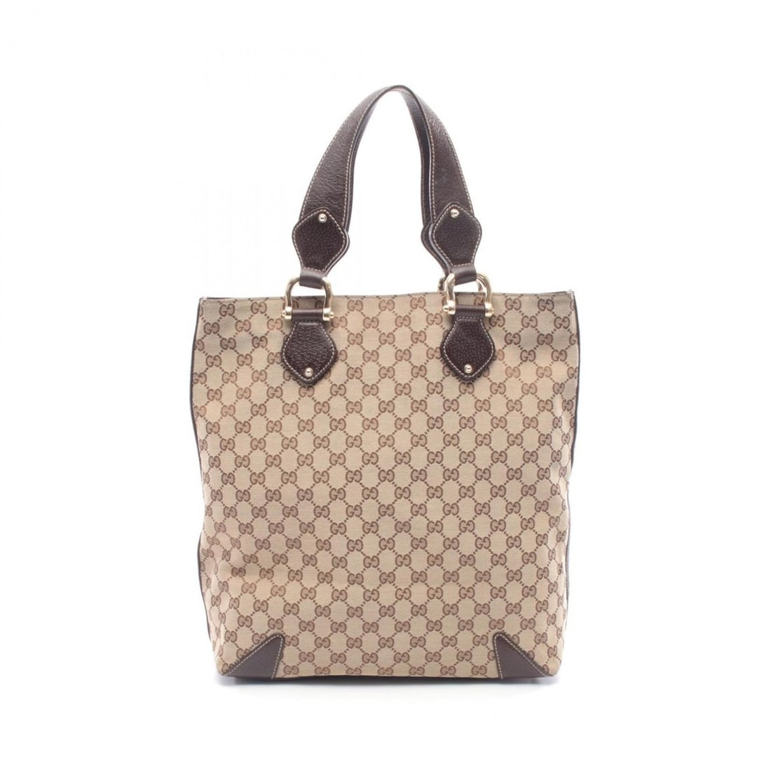 Gucci GG Canvas Tote Bag, Handbag, and Leather, Women's, Beige Brown, 154372 (1 of 12)