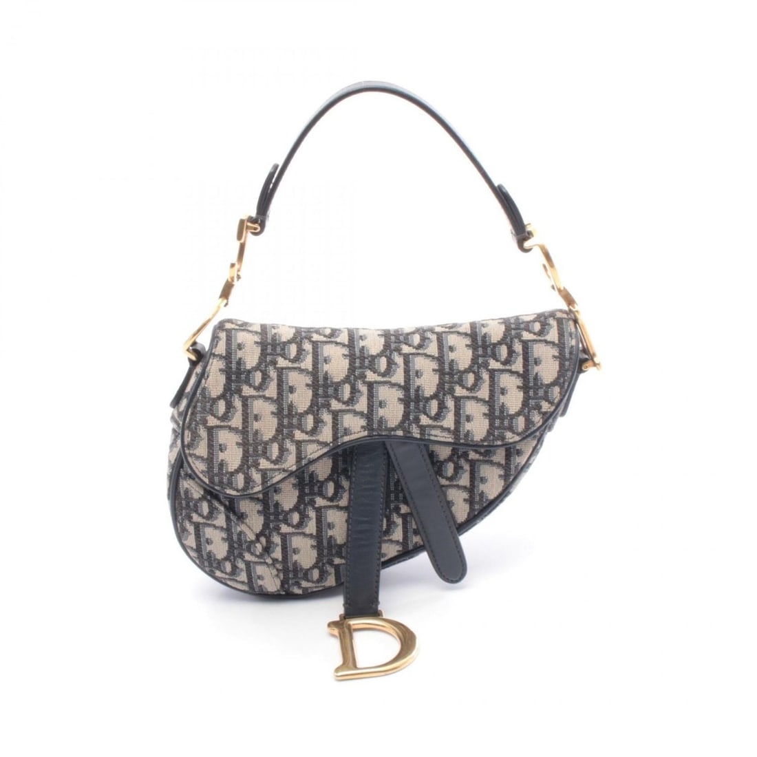 Christian Dior Dior Saddle Bag Oblique Handbag Canvas Leather Women's Navy Beige (1 of 14)