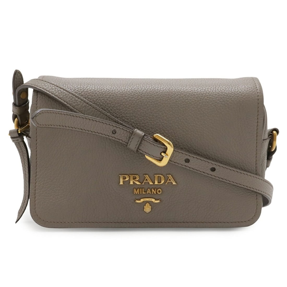 PRADA Prada Pochette Shoulder Bag with Flap Shoulder, Leather, Greige, 1BD163 (1 of 13)