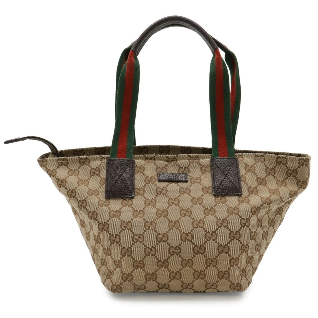 GUCCI GG Canvas Sherry Line Tote Bag, Handbag, Leather, Khaki Beige, Dark Brown, Red, Green, 131228 (1 of 12)