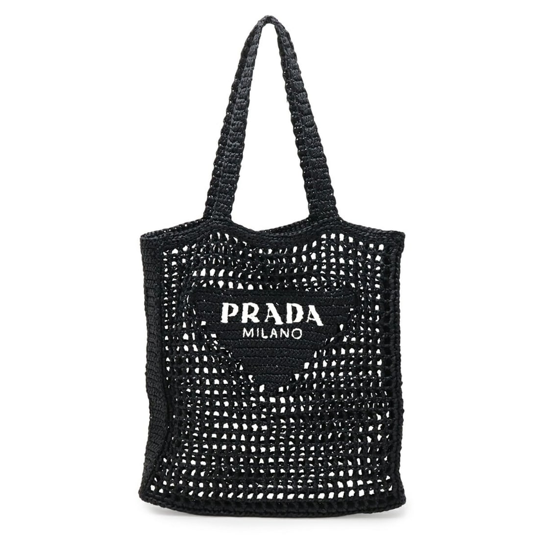 PRADA Prada Crochet Tote Bag Shoulder Black White 1BG393: --- Catalog ---Category: SizeSize (HxWxD): 42cm x 36cm x 4cm / 16.53'' x 14.17'' x 1.57''Category: DesignType: Tote bagColor: BlackGender: WomenMaterial: Raffia Category: GeneralMPN: 1BG393Brand: Prad