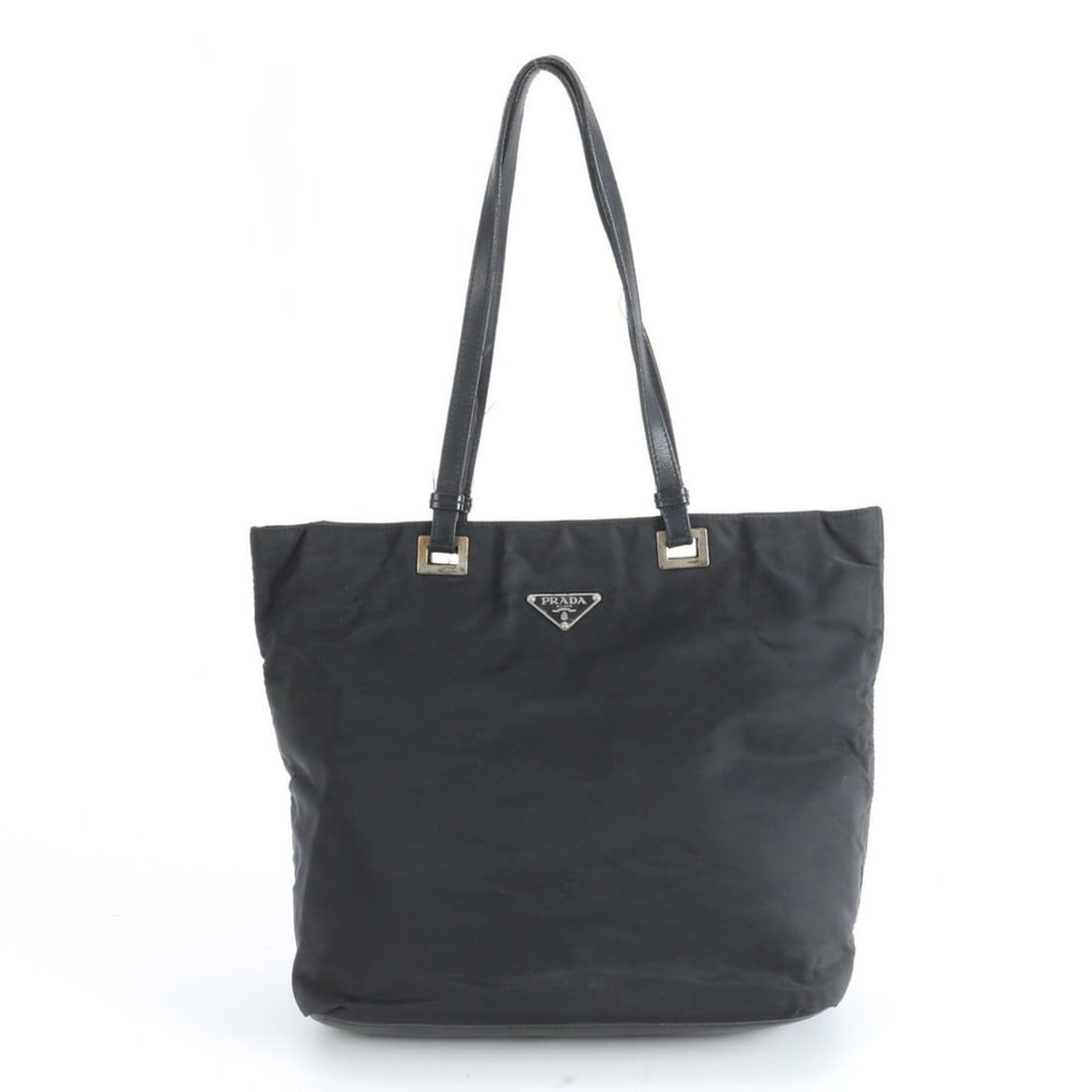 Prada Tessuto Nylon Triangle Logo Leather Tote Bag Shoulder Handbag Black Women's (1 of 14)