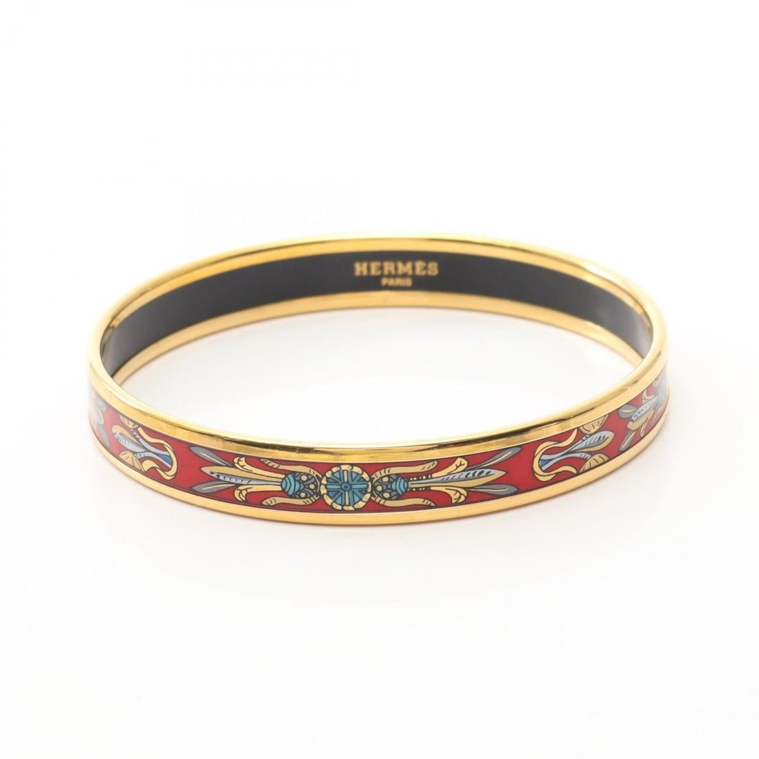 Hermes Hermès enamel PM bangle accessory, GP (gold plated), cloisonné, women's, gold, red, and (1 of 10)