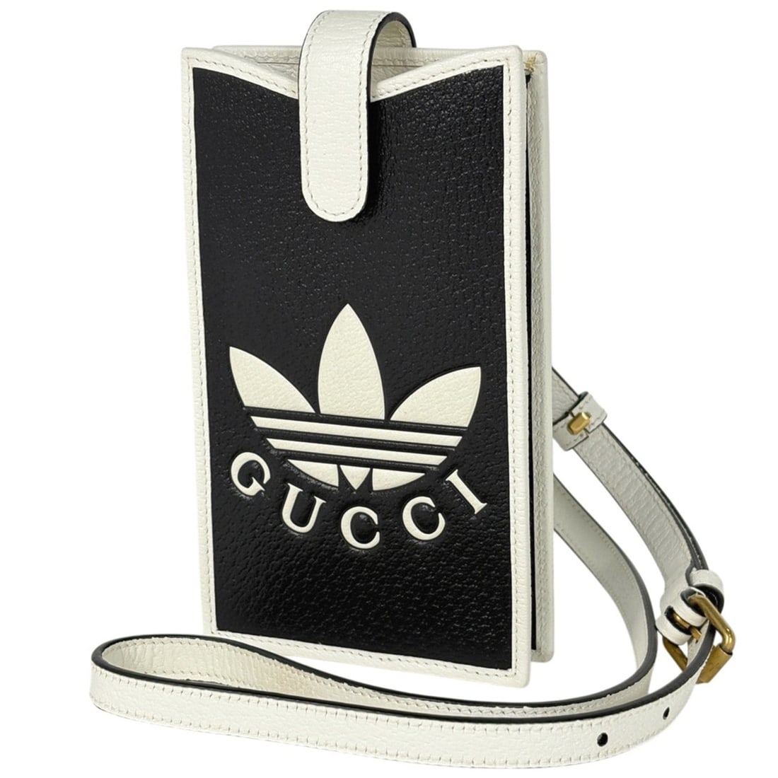 Gucci Logo Shoulder Bag, Adidas Collaboration, Smartphone Case, Leather Black and White, 702203, (1 of 12)