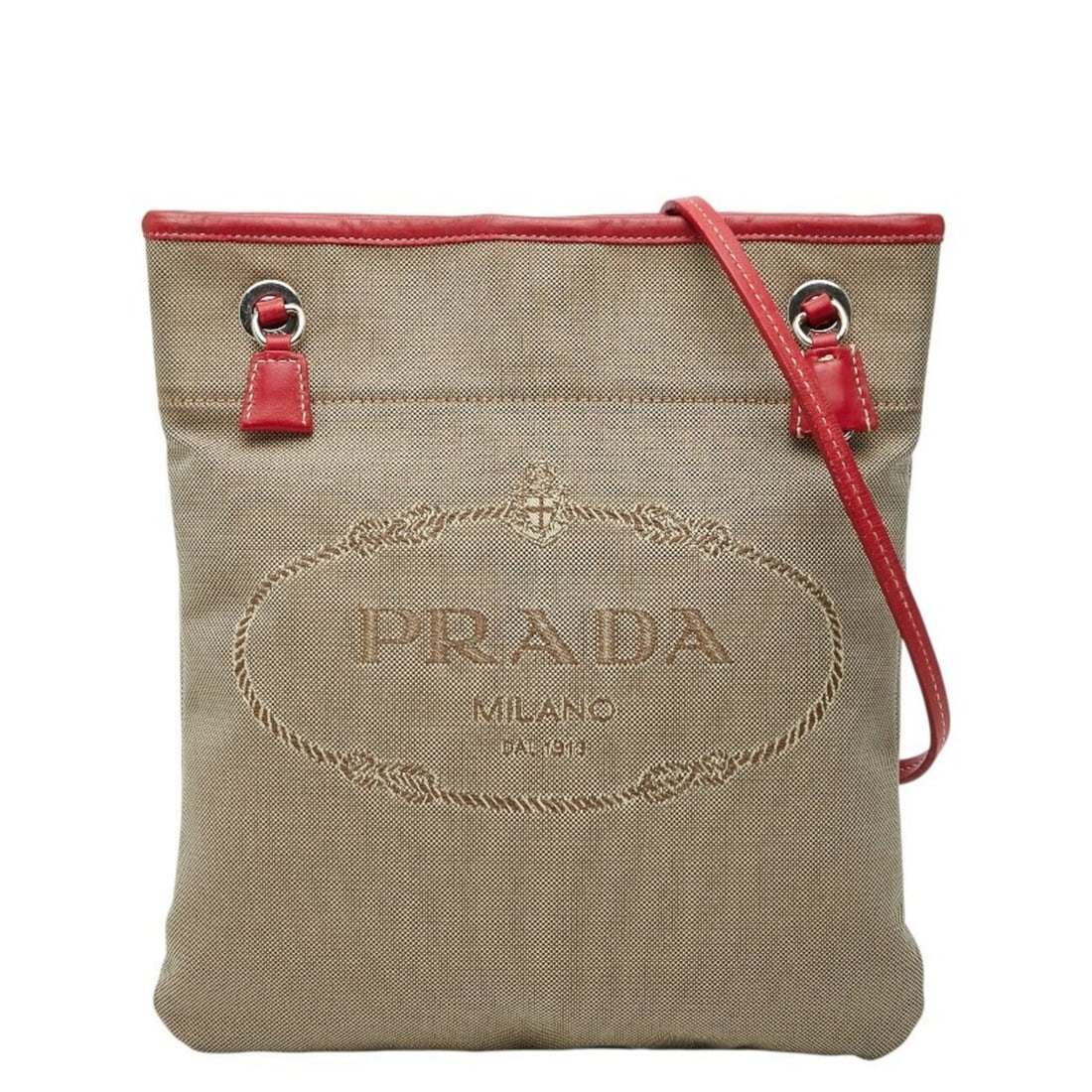Prada Logo Jacquard Crossbody Shoulder Bag BT0551 Beige and Red Canvas Leather Women's PRADA (1 of 20)