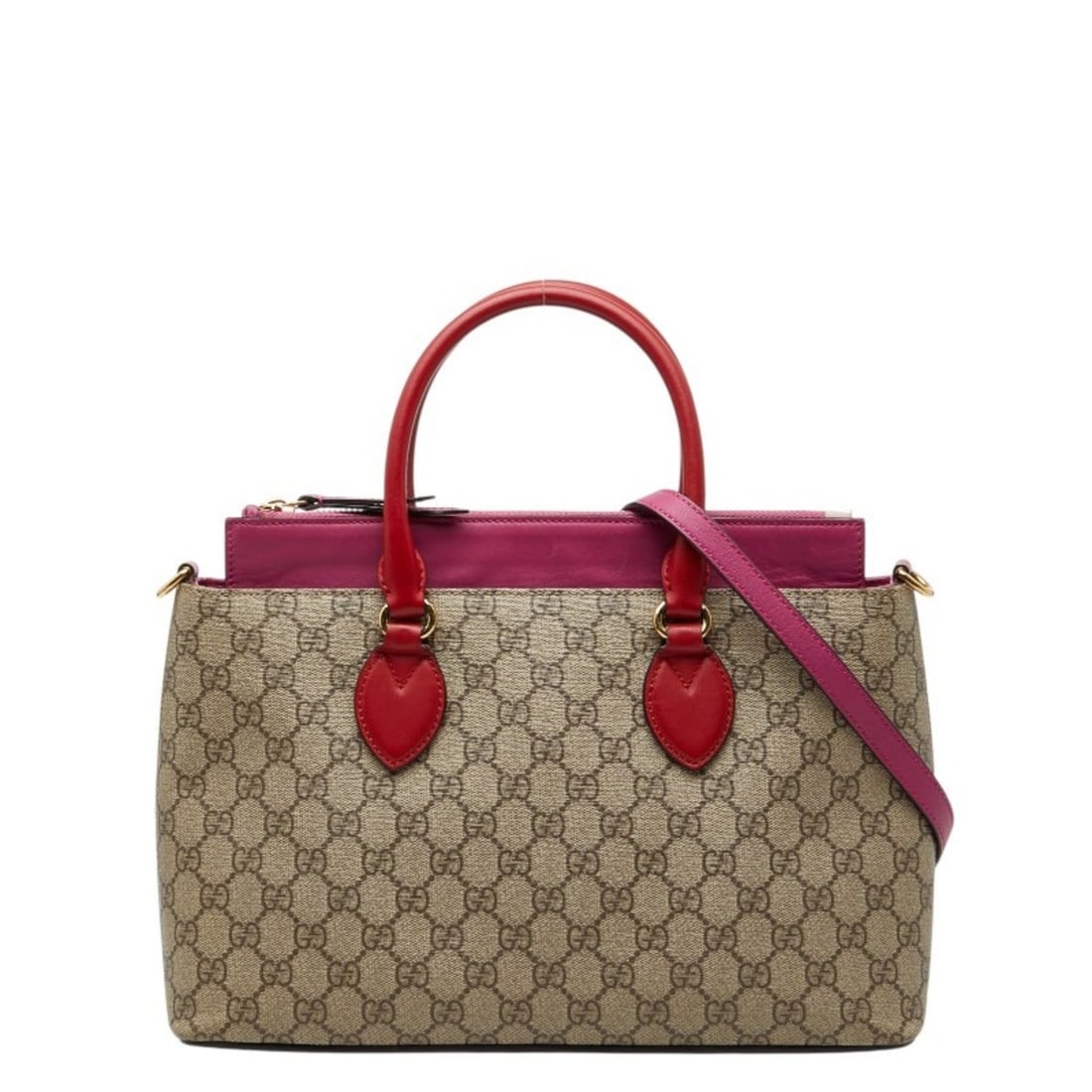 Gucci GG Supreme 2-Way Handbag/Shoulder Bag 409534 Beige, Pink, and Red Leather Women's GUCCI (1 of 20)