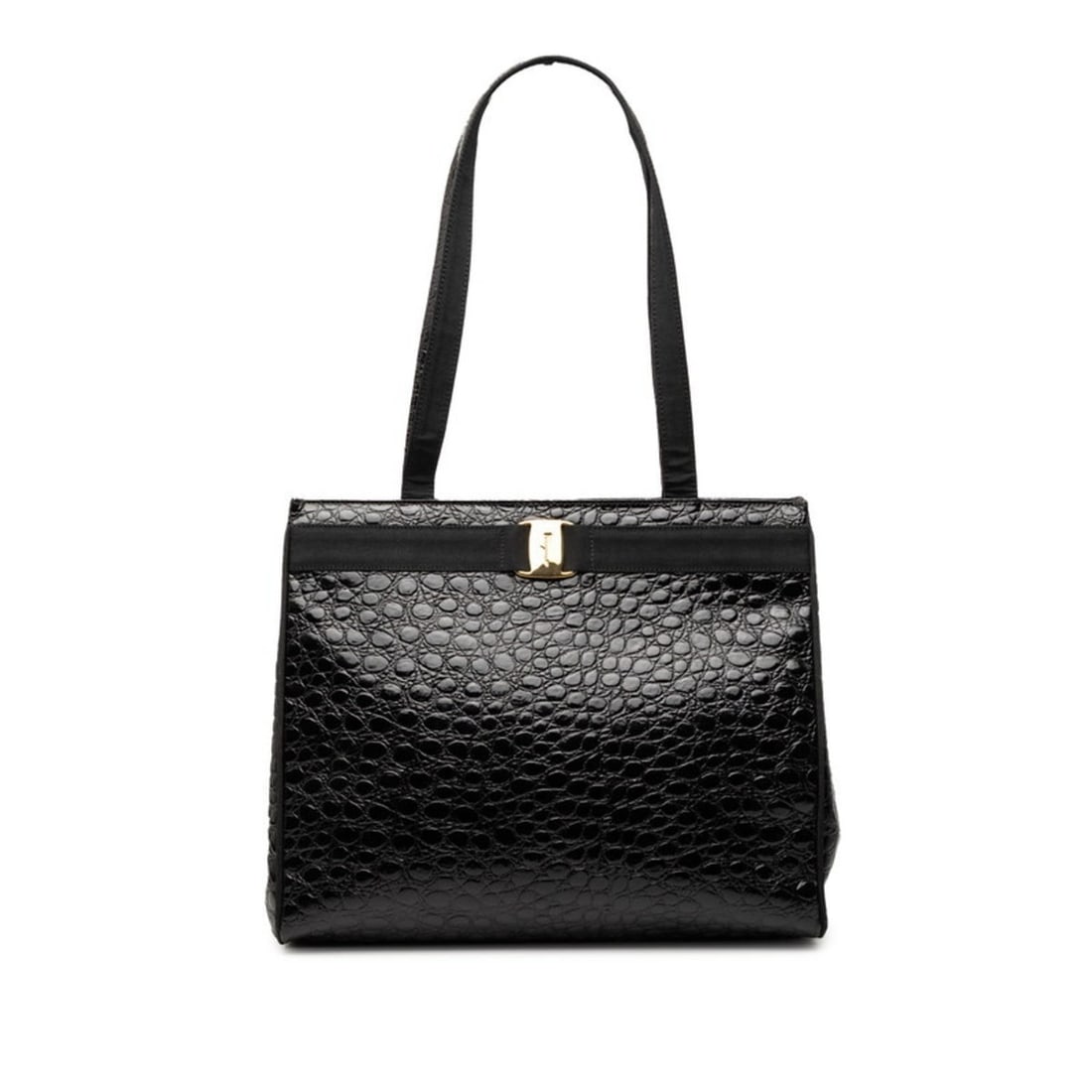 Salvatore Ferragamo Vara Embossed Tote Bag Handbag in Black Leather for Women (1 of 20)