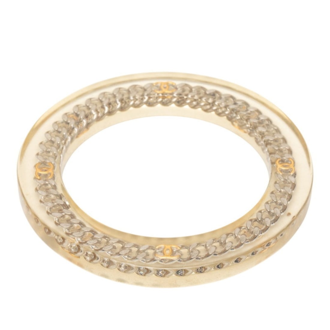 Chanel Coco Mark Chain Bangle, Clear Silver, Plastic, Metal, Women's, CHANEL: --- Catalog ---Category: SizeLength: 20cm / 7.87''Category: DesignType: BangleColor: Clear, SilverGender: WomenMaterial: Metal, PlasticCategory: GeneralBrand: Chanel--- Item List ---Section: Condition