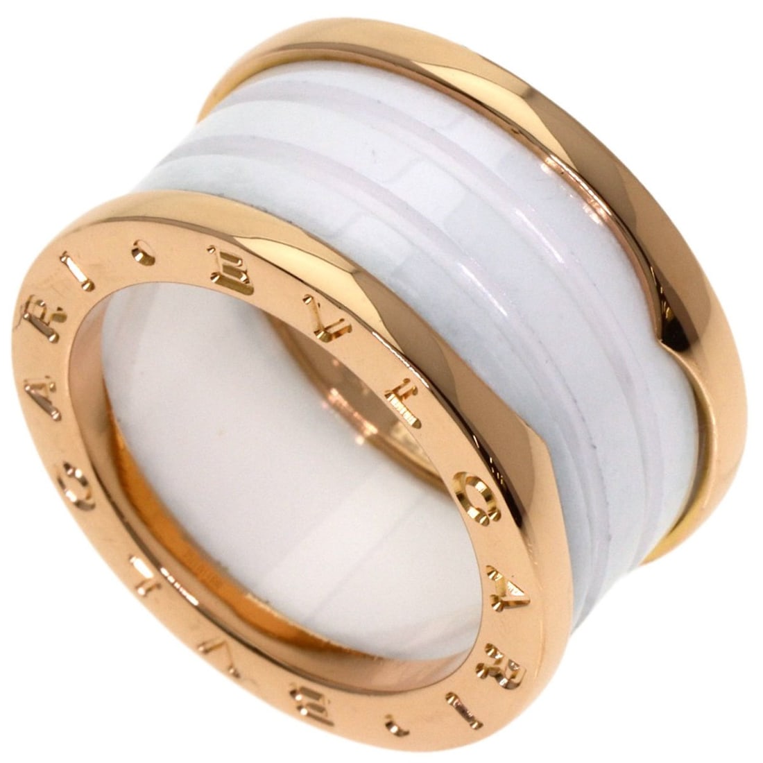 BVLGARI B-zero1 4-Band White Ceramic #53 Ring in 18K Pink Gold/Ceramic for Women: --- Catalog ---Category: SizeJP Size: 13US Size: 6.5Category: DesignColor: Pink goldGender: WomenMaterial: Pink gold (18K)Category: GeneralBrand: Bvlgari--- Item List ---Section: ConditionRanking: Ran