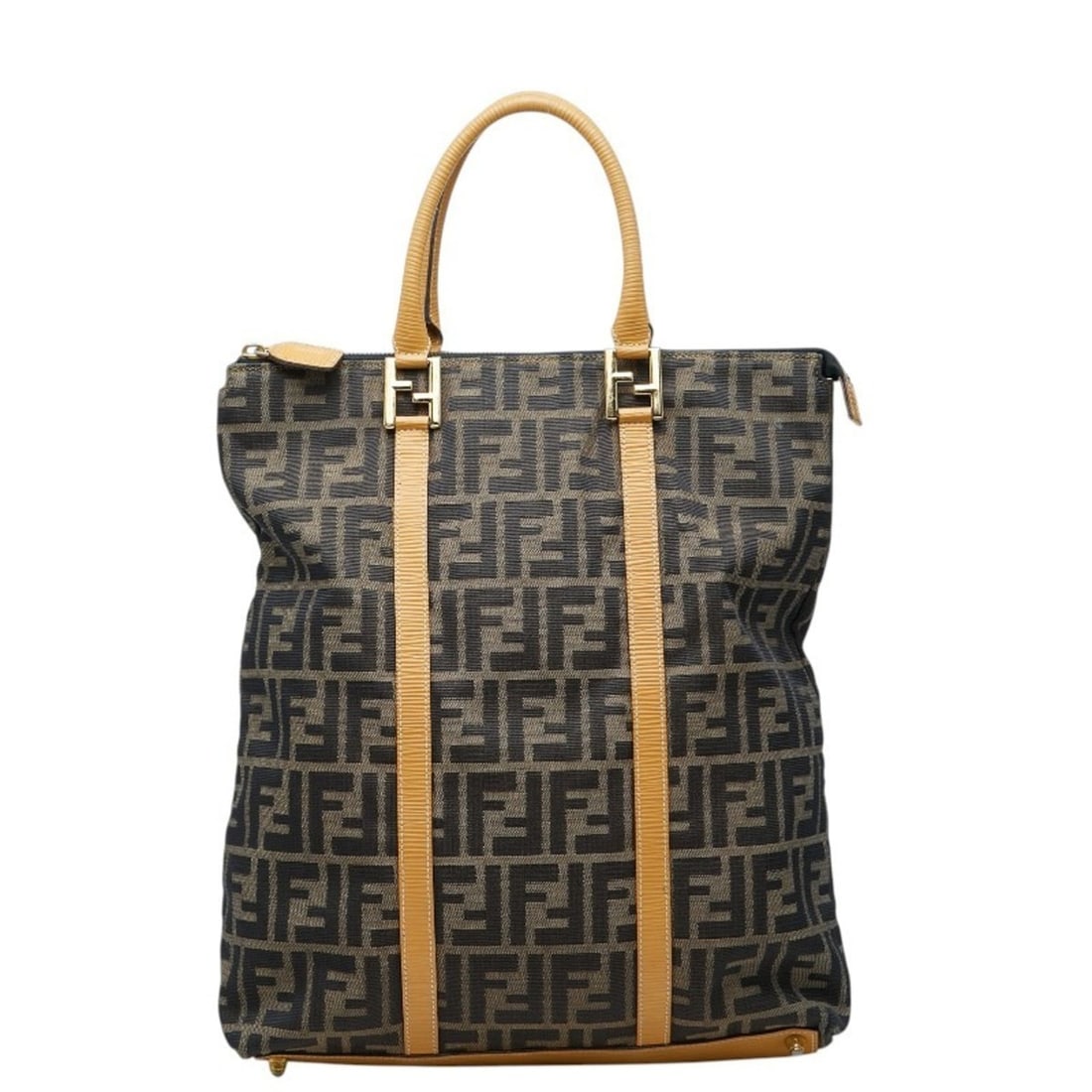 Fendi Zucca Tote Bag Handbag Brown Beige Canvas Leather Women's FENDI (1 of 9)