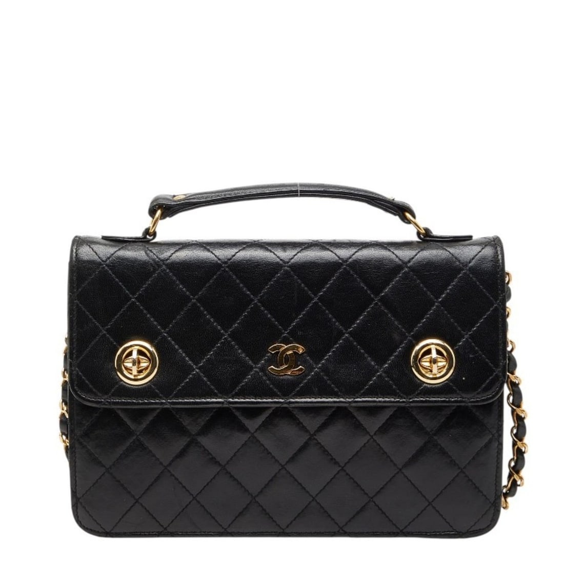 CHANEL Coco Mark Matelasse Chain Shoulder Bag in Black Lambskin for Women: --- Catalog ---Category: SizeSize (HxWxD): 16cm x 23cm x 2.5cm / 6.29'' x 9.05'' x 0.98''Category: DesignType: Shoulder bagColor: BlackGender: WomenMaterial: Leather Category: GeneralBrand: Chanel---