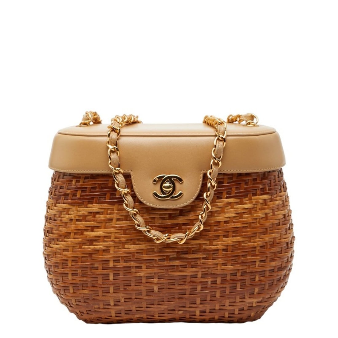 Chanel Coco Mark Chain Shoulder Bag, Basket Brown, Beige, Rattan, Leather, Women's, CHANEL: --- Catalog ---Category: SizeSize (HxWxD): 16cm x 16cm x 9cm / 6.29'' x 6.29'' x 3.54''Category: DesignType: Shoulder bagColor: Beige, BrownGender: WomenMaterial: Wisteria vine , Leather Category: Gen