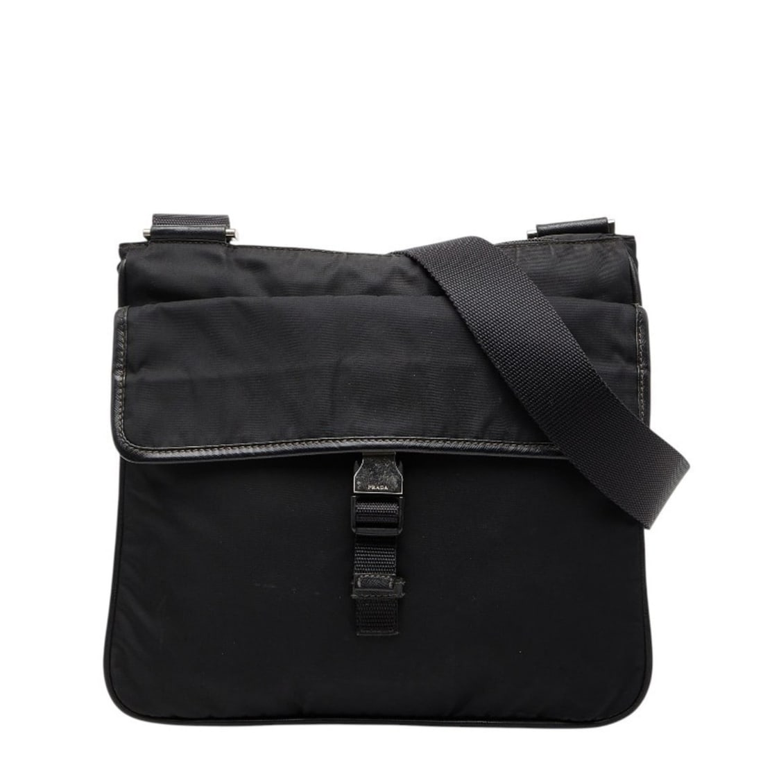 Prada Triangle Logo Plate Shoulder Bag Black Nylon Leather Women's PRADA (1 of 11)