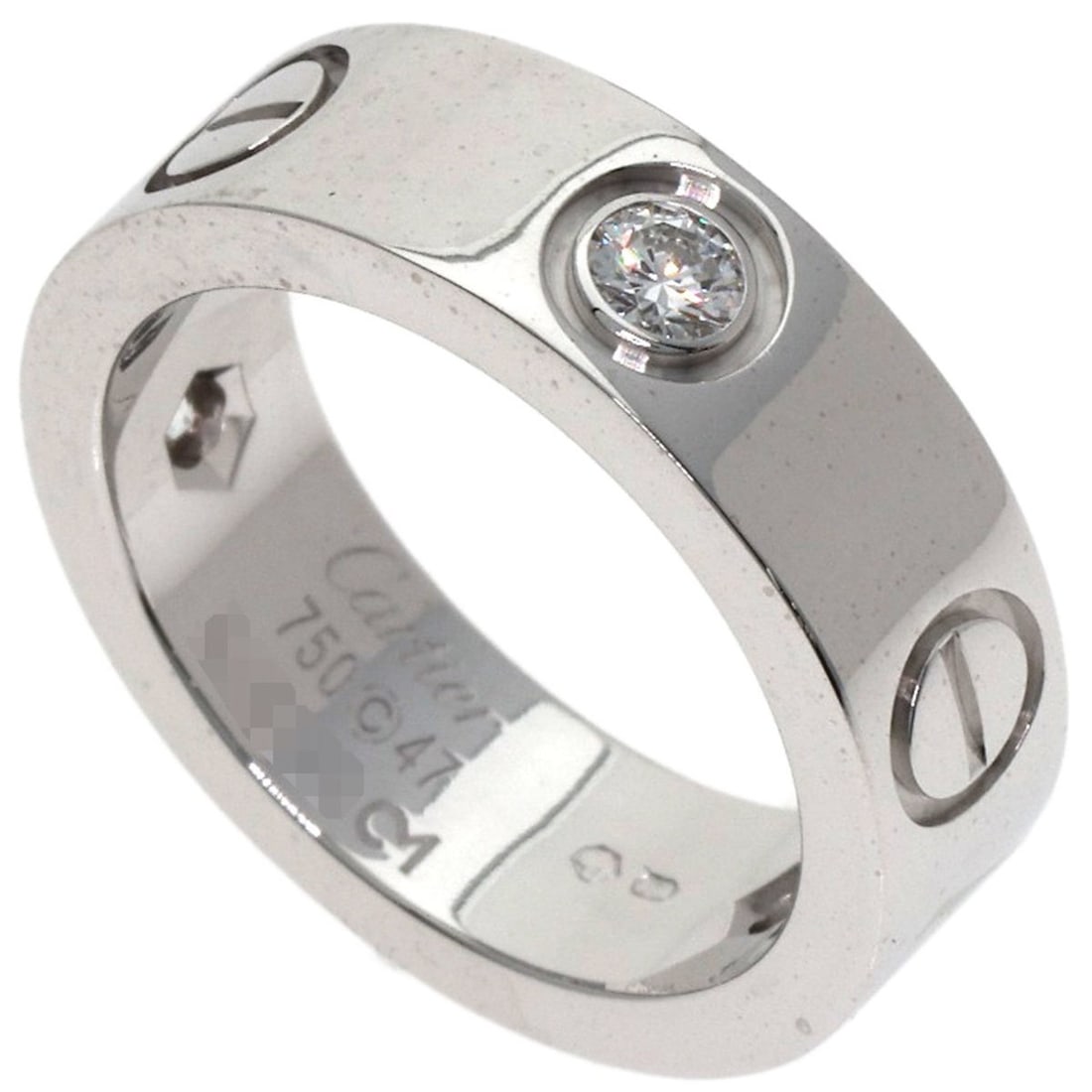 Cartier Love Ring Half Diamond #47 18K White Gold Women's: --- Catalog ---Category: SizeJP Size: 7US Size: 4Category: DesignColor: White goldGender: WomenMaterial: White gold (18K)Category: GeneralBrand: Cartier--- Item List ---Section: ConditionRanking: Rank