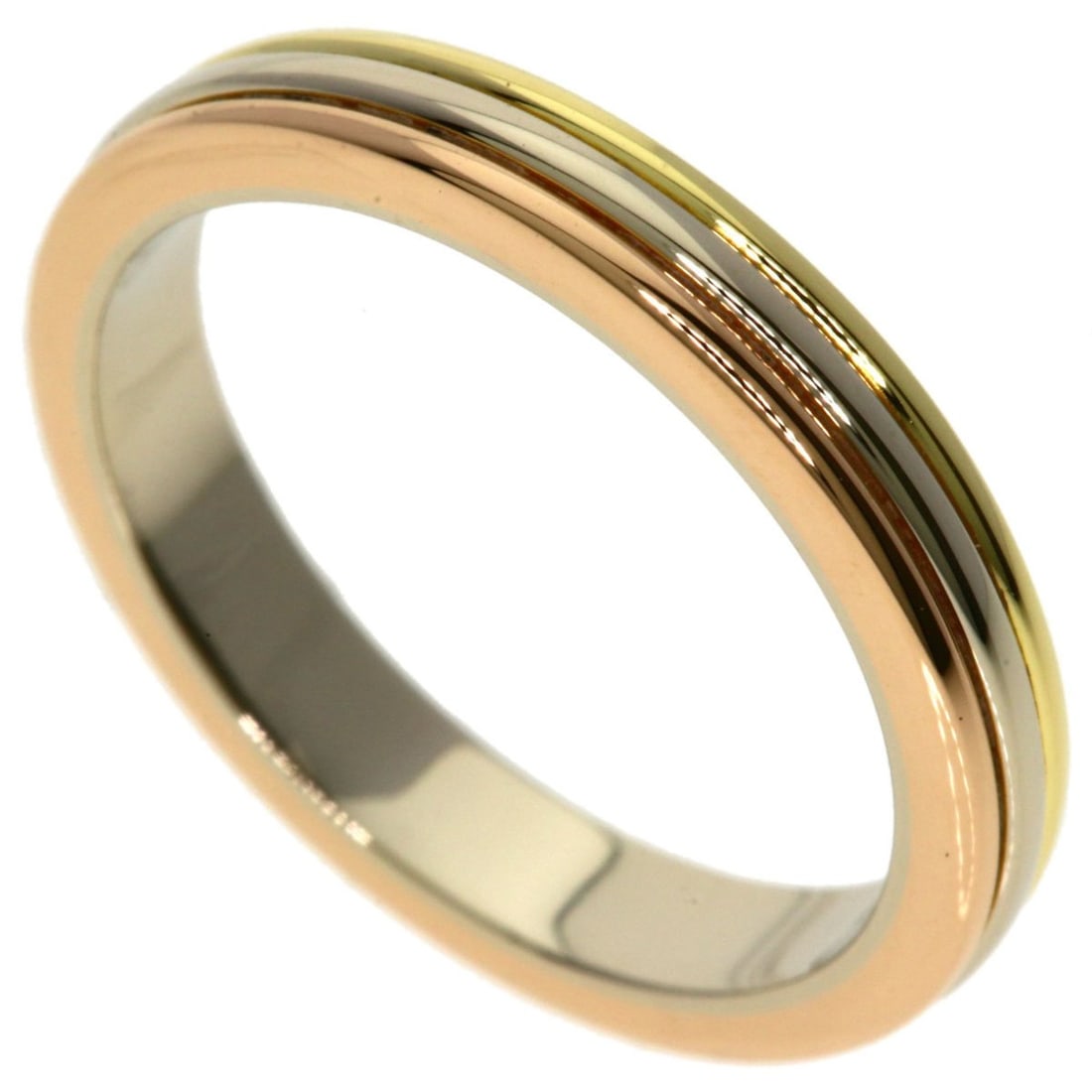 Cartier Three-Color #48 Ring, 18K Yellow Gold/18KPG/18KWG, Women's: --- Catalog ---Category: SizeWidth: 2.8mm / 0.11''Weight: 3.4g / 0.11oz.JP Size: 8US Size: 4.5Category: DesignType: Band ringGender: WomenMaterial: Pink gold (18K), White gold (18K), Yellow gold (18K)