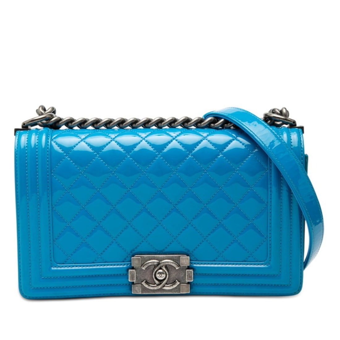 CHANEL Coco Mark Boy Chanel Chain Shoulder Bag in Blue Patent Leather for Women (1 of 12)