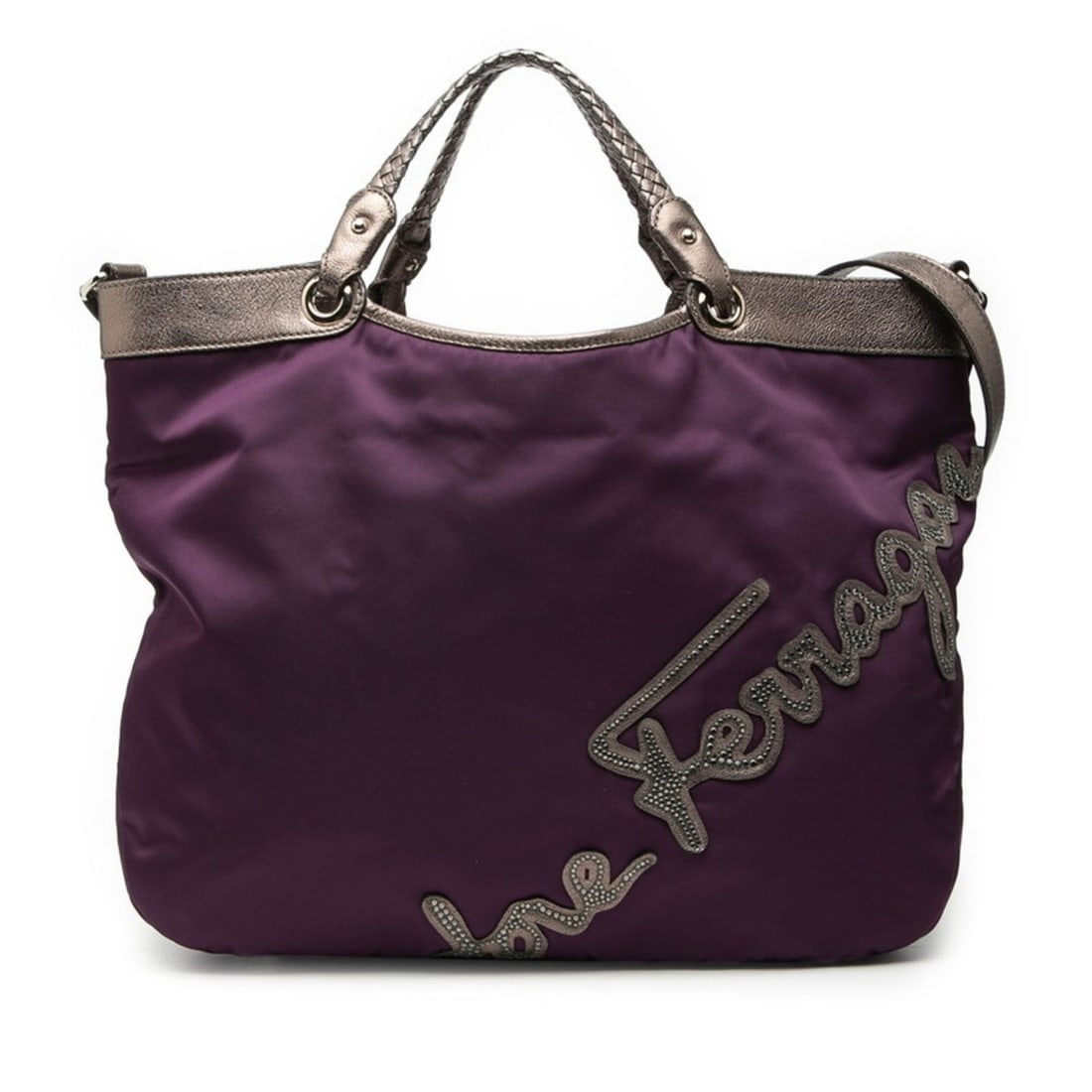 Salvatore Ferragamo handbag/shoulder bag in purple and gray nylon leather for women.: --- Catalog ---Category: SizeSize (HxWxD): 28cm x 37cm x 10.5cm / 11.02'' x 14.56'' x 4.13''Category: DesignType: Handbag, Shoulder bagColor: Purple grayGender: WomenMaterial: Nylon , Leather Category