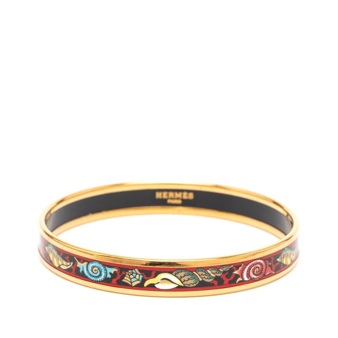 Hermes Enamel PM Cloisonné Shell Bangle in Gold and Red Plated for Women (1 of 20)