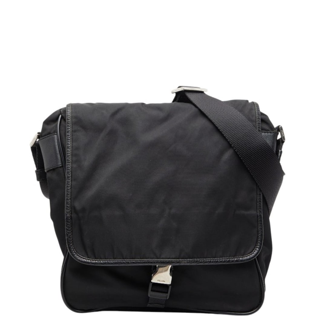 Prada Triangle Logo Plate Crossbody Shoulder Bag in Black Nylon and Saffiano Leather for Women (1 of 15)