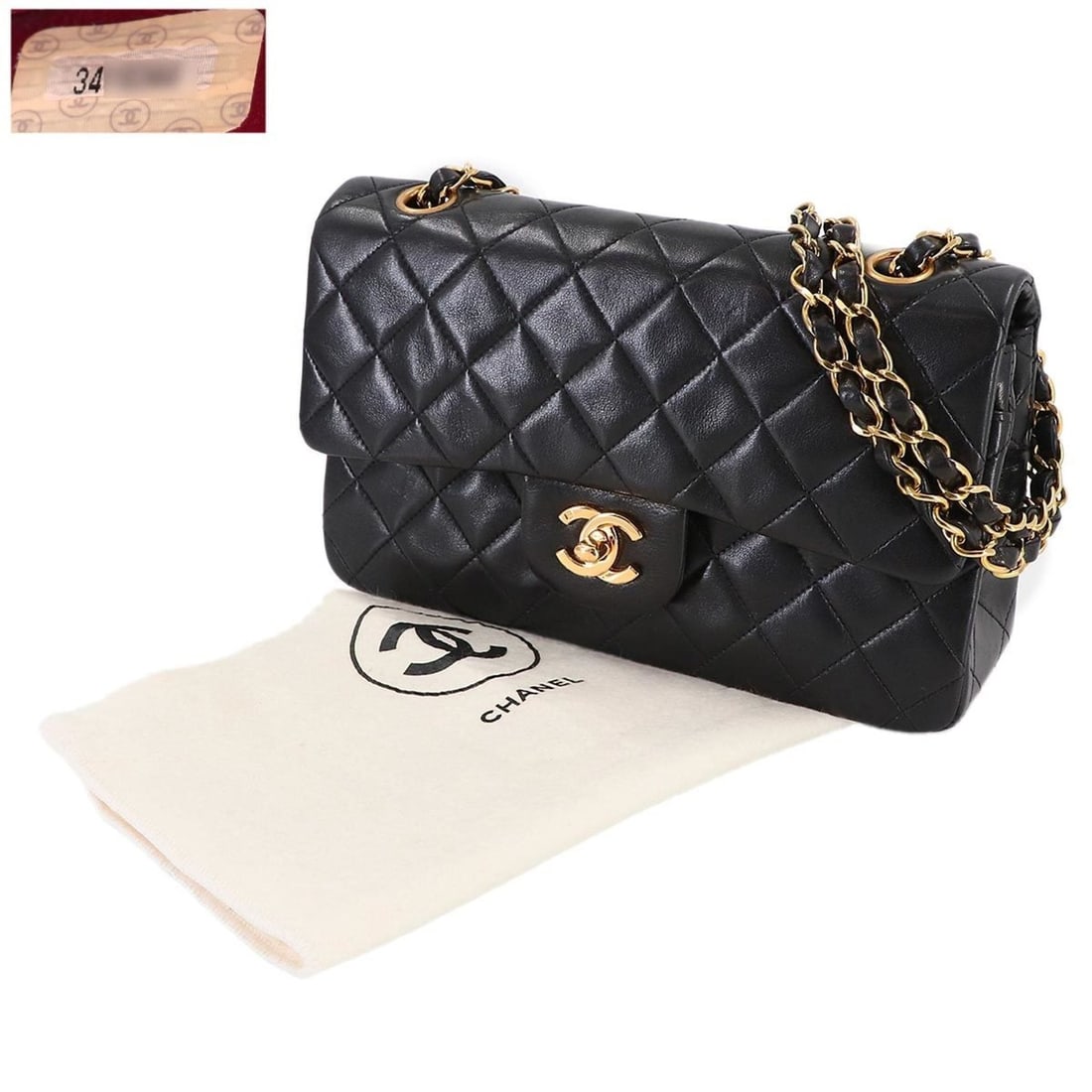 CHANEL Matelasse 23 Chain Shoulder Handbag in Black Lambskin with Gold Hardware (A01113): --- Catalog ---Category: SizeSize (HxWxD): 13cm x 23cm x 6.5cm / 5.11'' x 9.05'' x 2.55''Category: DesignType: Handbag, Shoulder bagColor: BlackGender: WomenMaterial: Leather Leather/Fur Type: Lambski