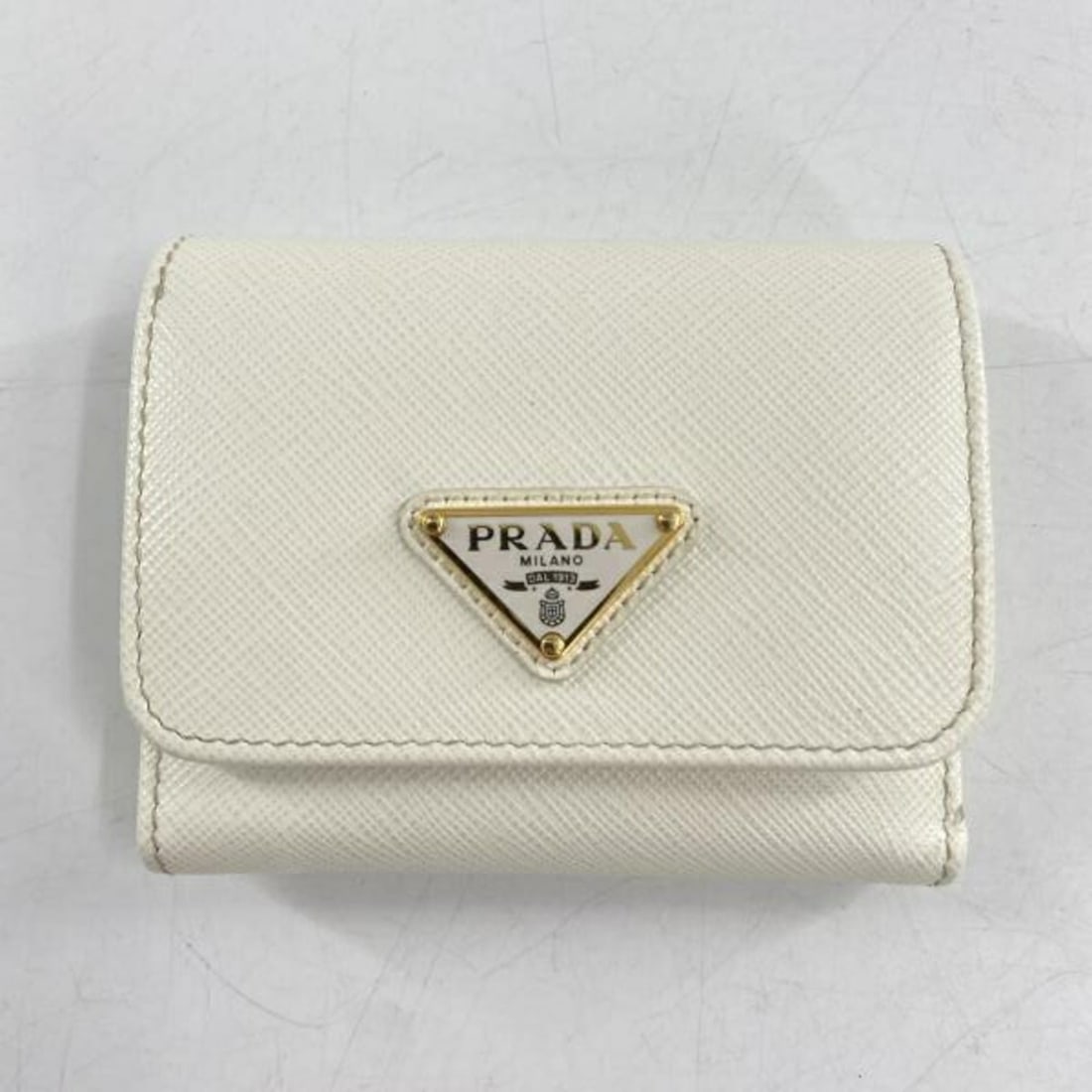 PRADA Compact Wallet 1MH043 Saffiano White Prada Triangle (1 of 10)