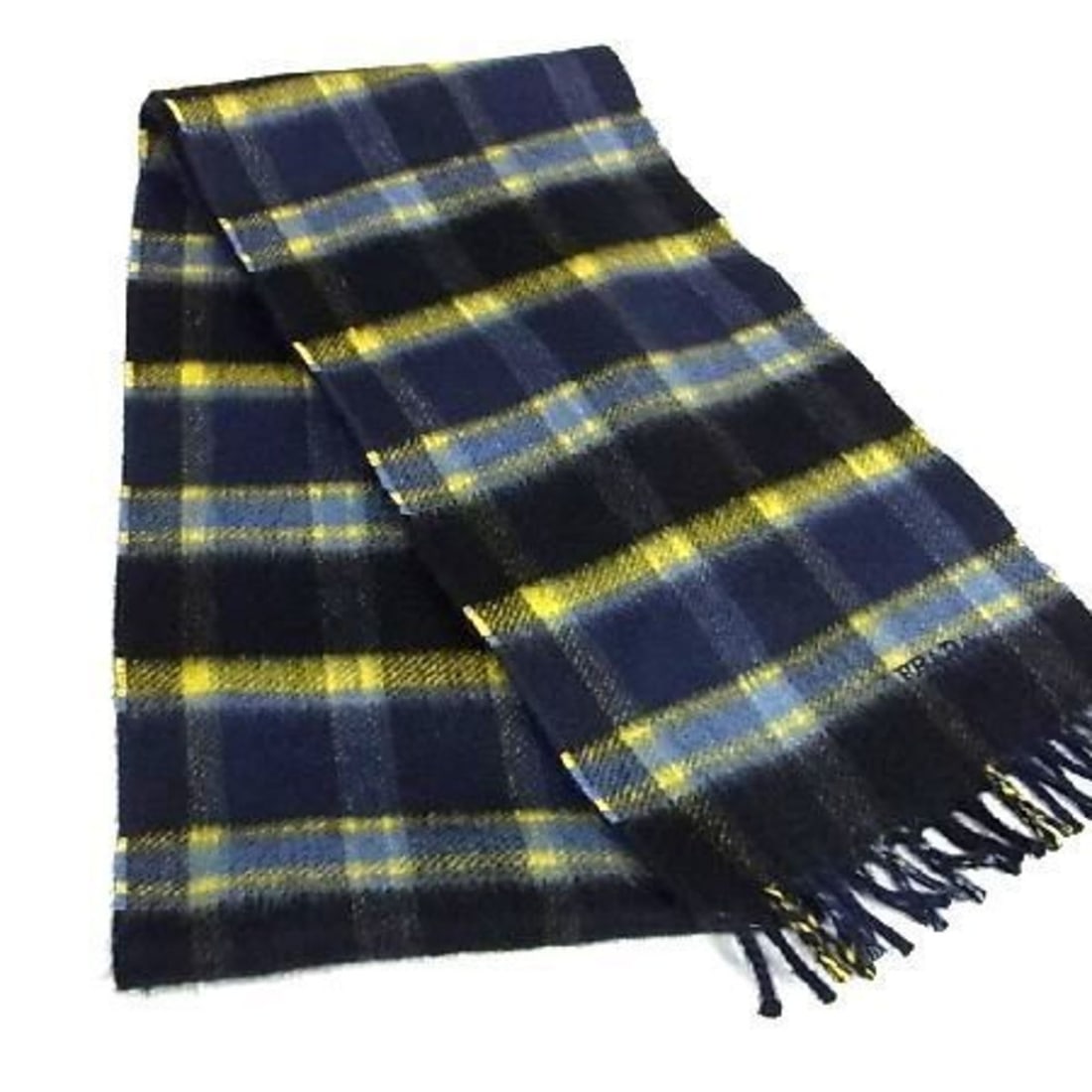PRADA Prada Scarf/Stole 1FS018 Navy/Yellow Cashmere Check Pattern for Men and Women: --- Catalog ---Category: SizeSize (LxW): 1.66m x 20cm / 65.35'' x 7.87''Category: DesignType: StoleColor: Navy, YellowGender: Men,WomenMaterial: Cashmere Category: GeneralMPN: 1FS018Brand: PradaCountr