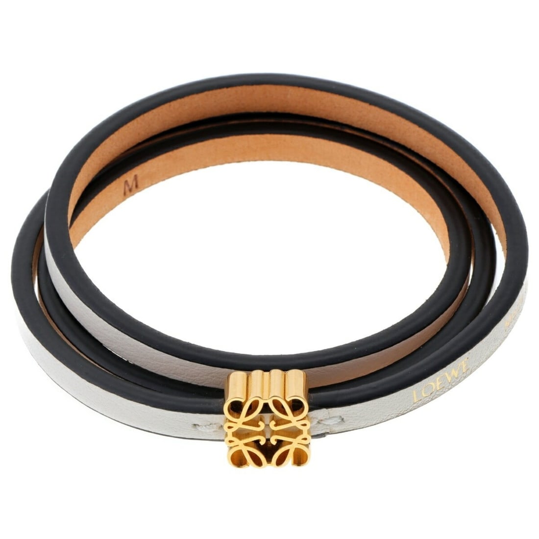 LOEWE Anagram Twist Bangle Leather Bracelet J920240X17 Calfskin Soft White RI-159970 (1 of 10)